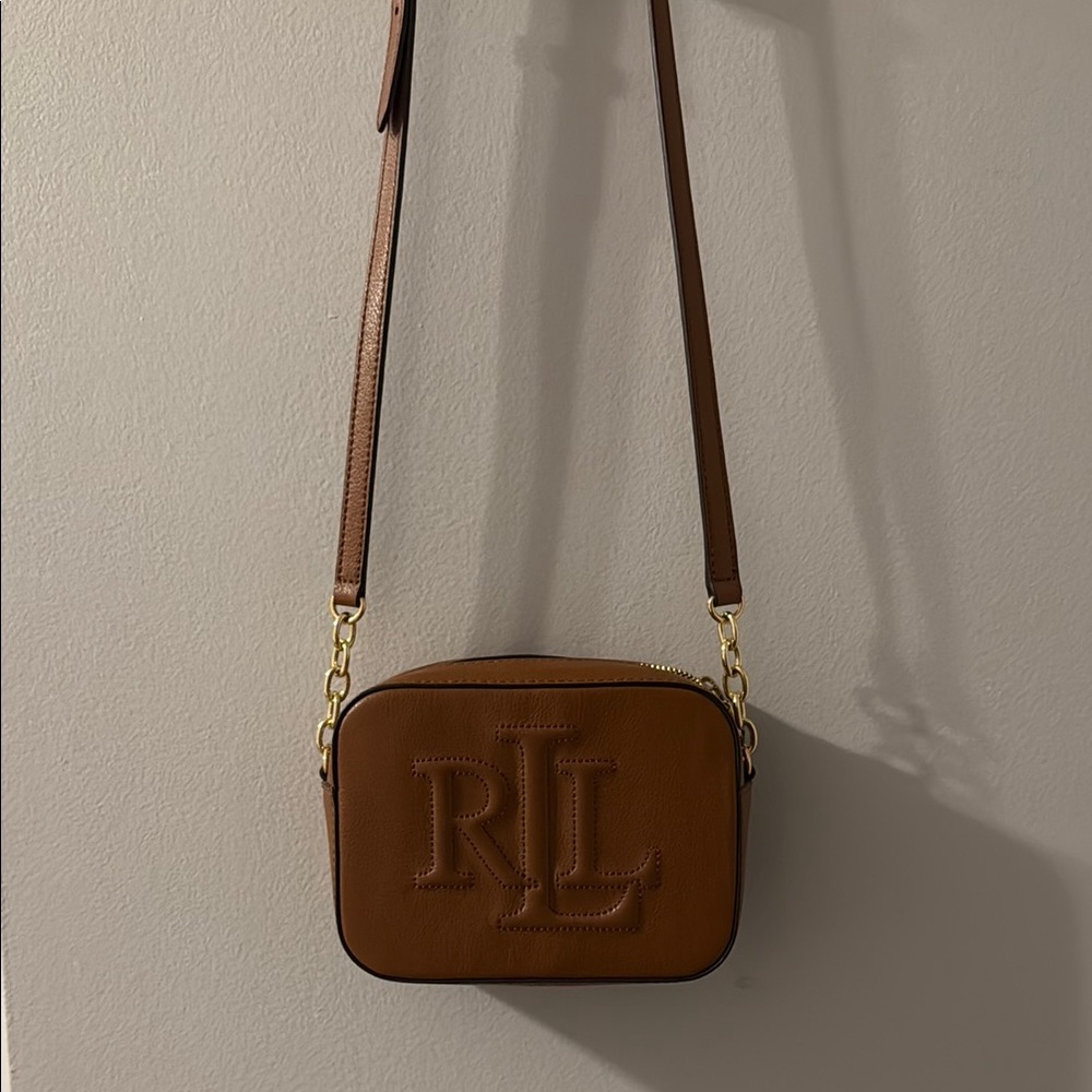 Ralph Lauren Brown Pebbled Leather Crossbody Bag